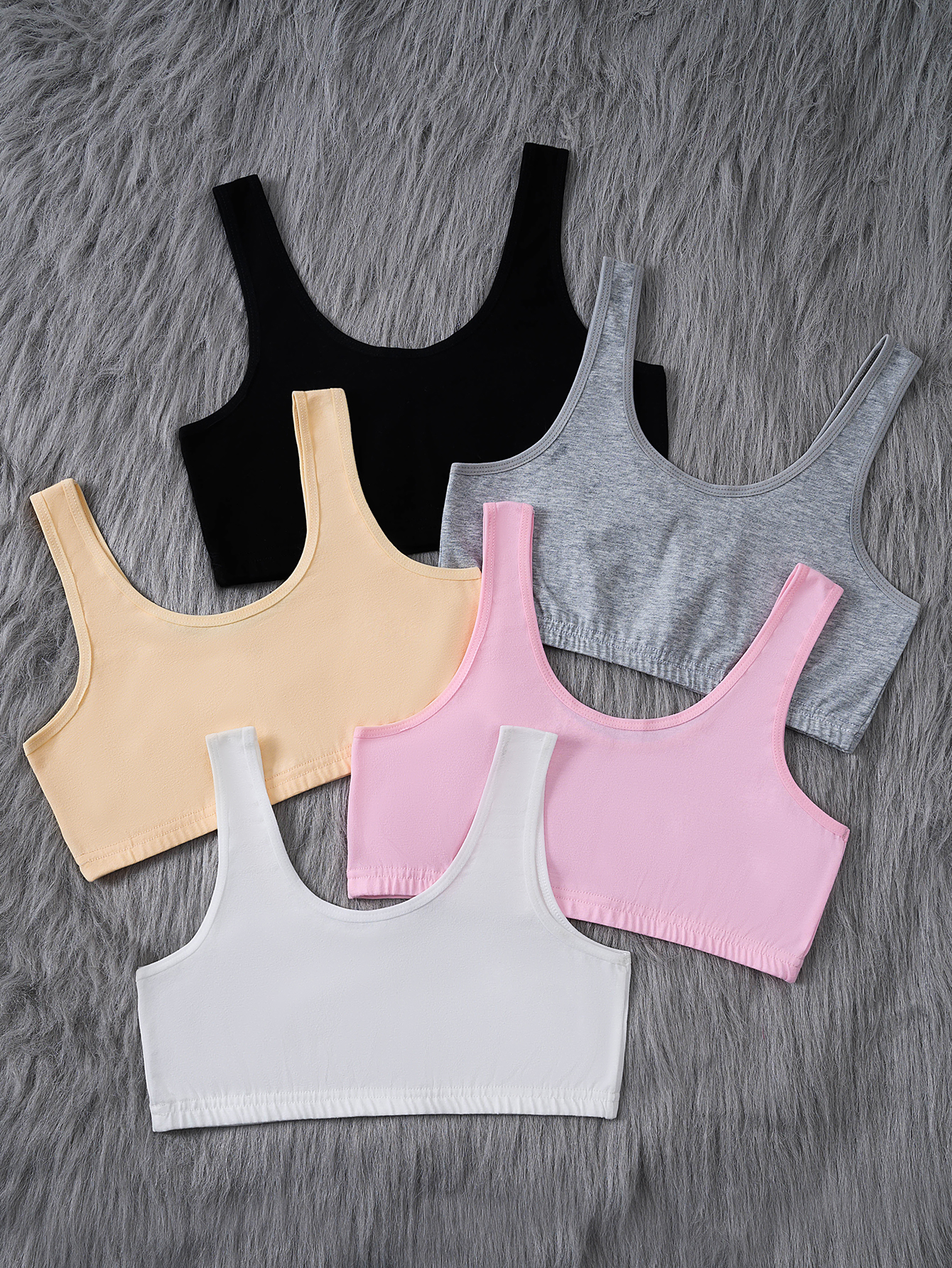 5 uds. de sujetadores para niñas, sujetadores deportivos elásticos multicolor, sin relleno, sin aros, ropa interior cómoda para estudiantes