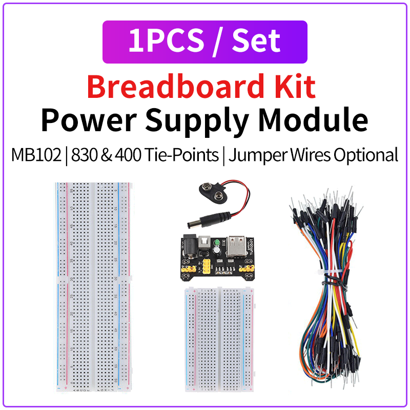 Модуль питания макетной платы MB102 + комплект макетной платы MB-102 830/400 точек без пайки с 65 гибкими перемычками 3,3 В/5 В