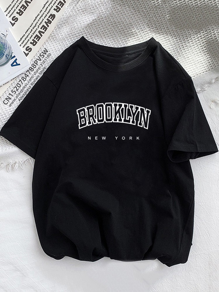 Camiseta con estampado de letras de Brooklyn para mujer, ropa informal con gráfico Harajuku para chica, camisetas Y2K 2023