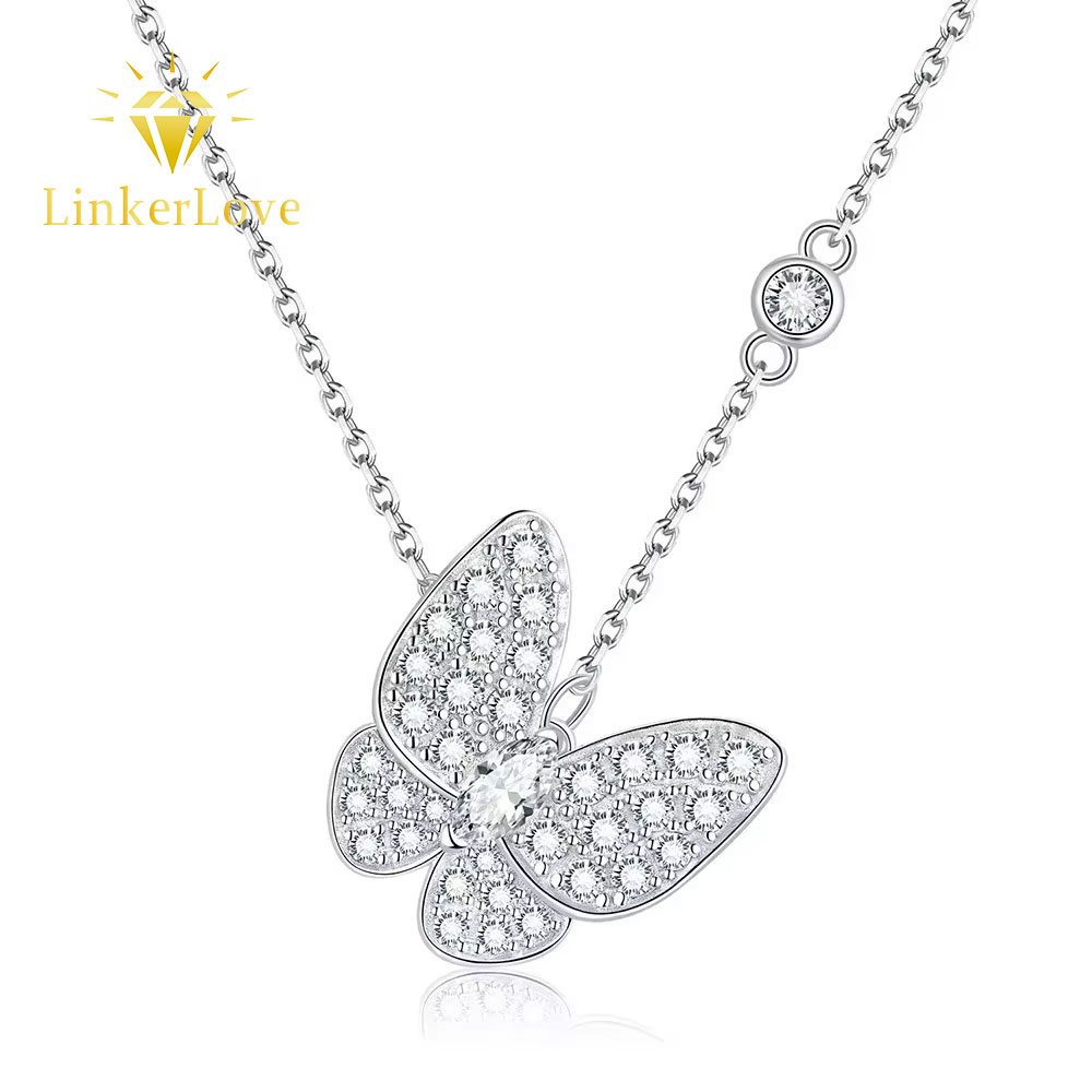 Moissanite ketting Marquise geslepen vlinderhanger 18K witgoud vergulde verstelbare ketting 925 sterling zilveren luxe sieraden