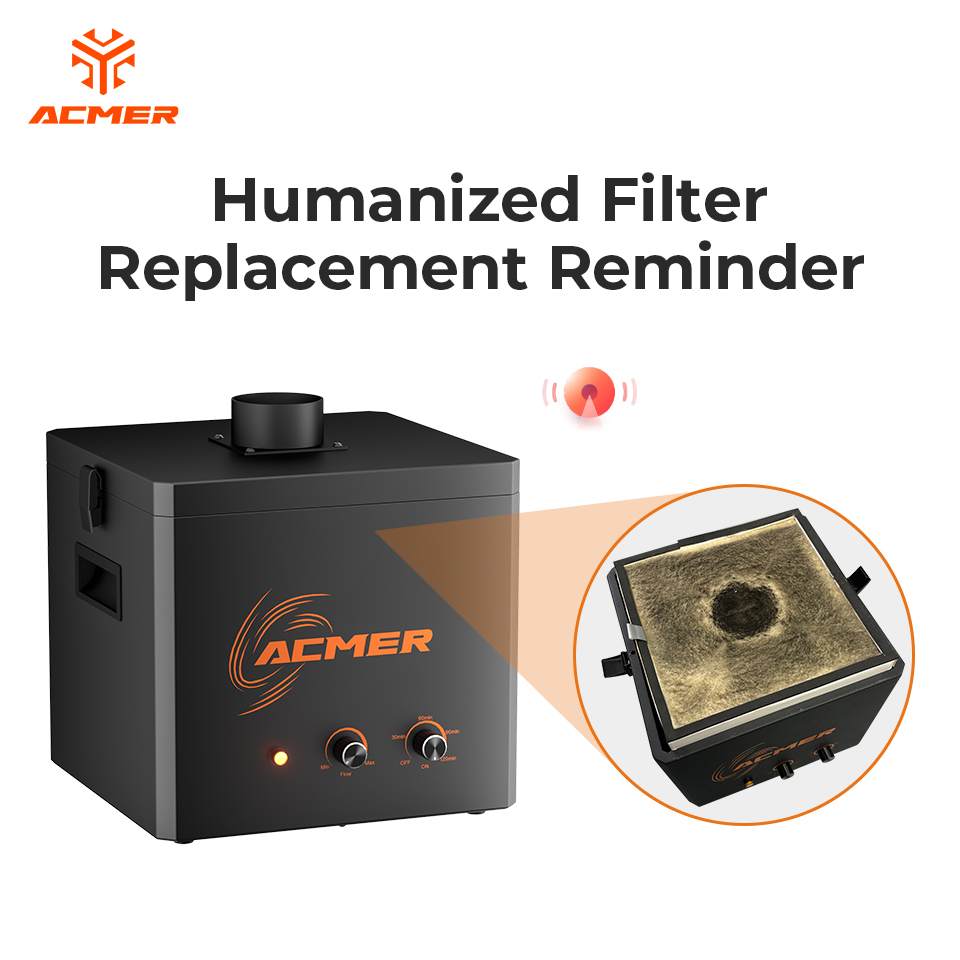 Purificador de fumaça a laser ACMER AP220, baixo ruído, elemento de filtro substituível de três camadas, coletor de poeira de fumaça, adequado para a máquina de gravação a laser CNC