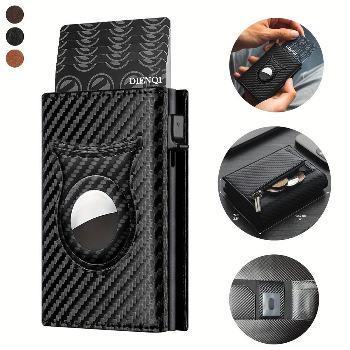 Tarjetero antirrobo para hombre, billeteras de fibra de carbono para Apple Airtag, monedero pequeño, billeteras minimalistas para etiqueta de aire