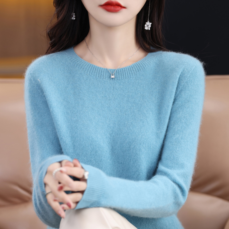Maglione da donna in pura lana 100% O-Collo Pullover lavorato a maglia Cashmere Manica lunga Sottostrato Coreano Fit Moda Top da donna