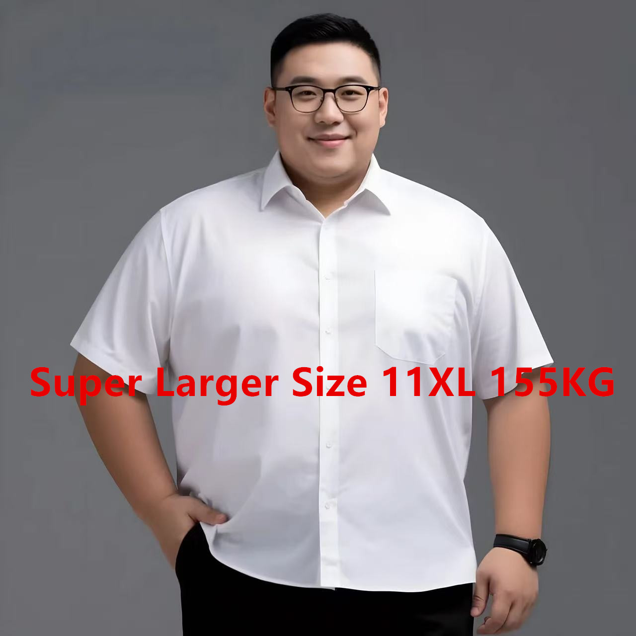 Camicia da uomo oversize 150KG 155KG a maniche corte estiva in twill bianco per ufficio, feste, matrimoni, abbigliamento maschile 11XL 10XL 9XL