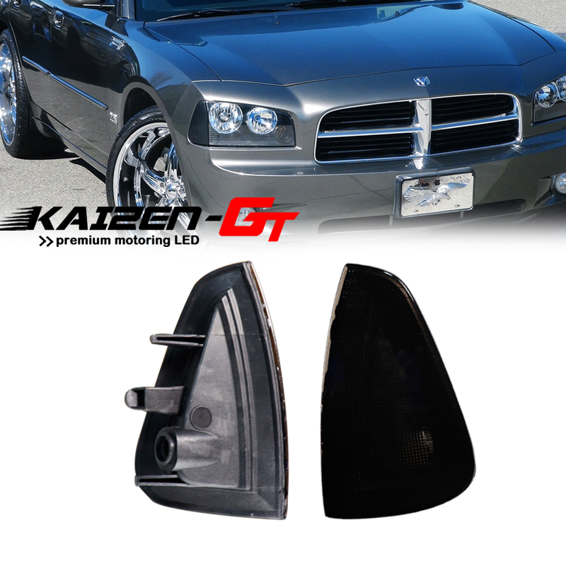 Kit de 2 Piezas de Carcasas para Luces Intermitentes Laterales Delanteras de Coche con Lentes Ahumadas/Cromadas para Dodge Charger 2006-2010, Sin Bombilla/Portalámparas