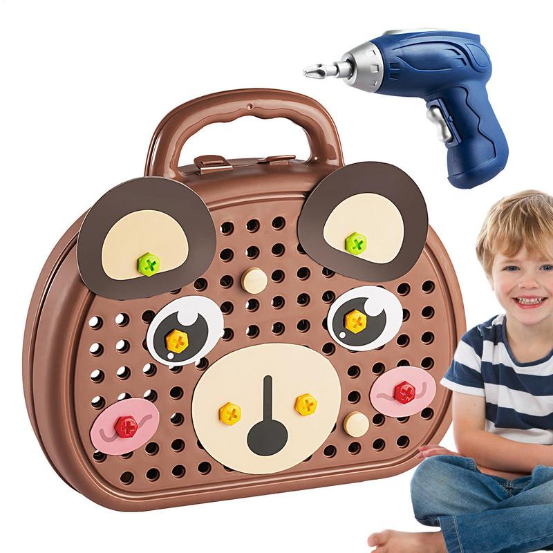 Kinder-Werkzeugset, Kinder-Schrauben-Werkzeugkasten mit elektrischer Bohrmaschine, pädagogisches technisches Spielset, Feinmotorik-Spielzeug für Kinder, Mädchen und Jungen