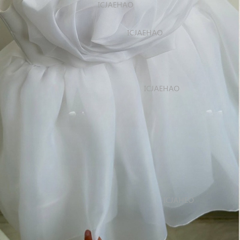 Kinderkleid für den ersten Geburtstag Ärmellos Trägerlos Tüll Einfarbig Blumenmuster Prinzessinnenkleid für Mädchen Partykleid Festliches Kleid Süßes Niedliches Babykleid Neu