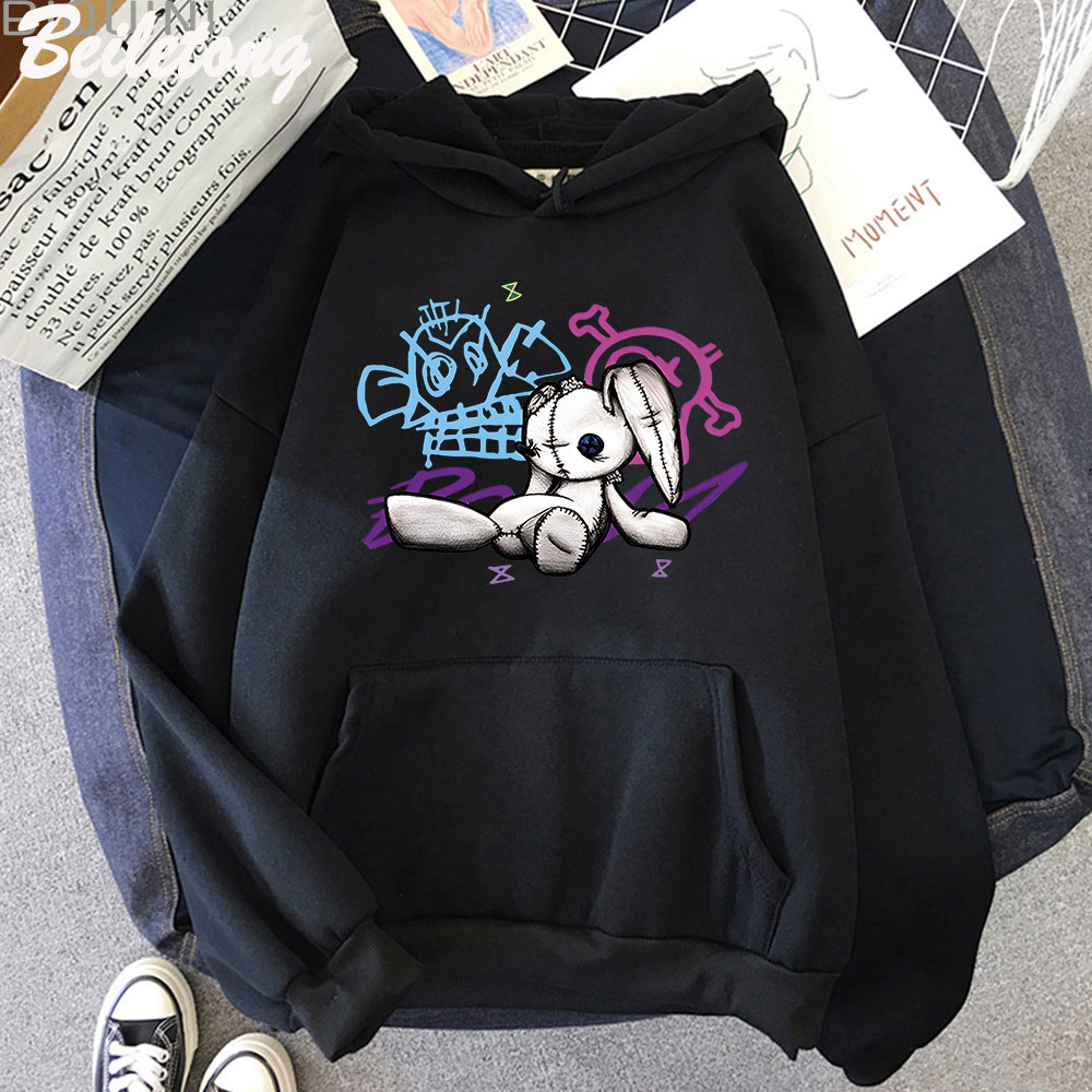 Sudadera con capucha Arcane Jinx, mono, muñeca, conejo, Graffiti, estilo Grunge, ropa Kpop, sudadera de Anime negra, ropa de calle Unisex para mujer