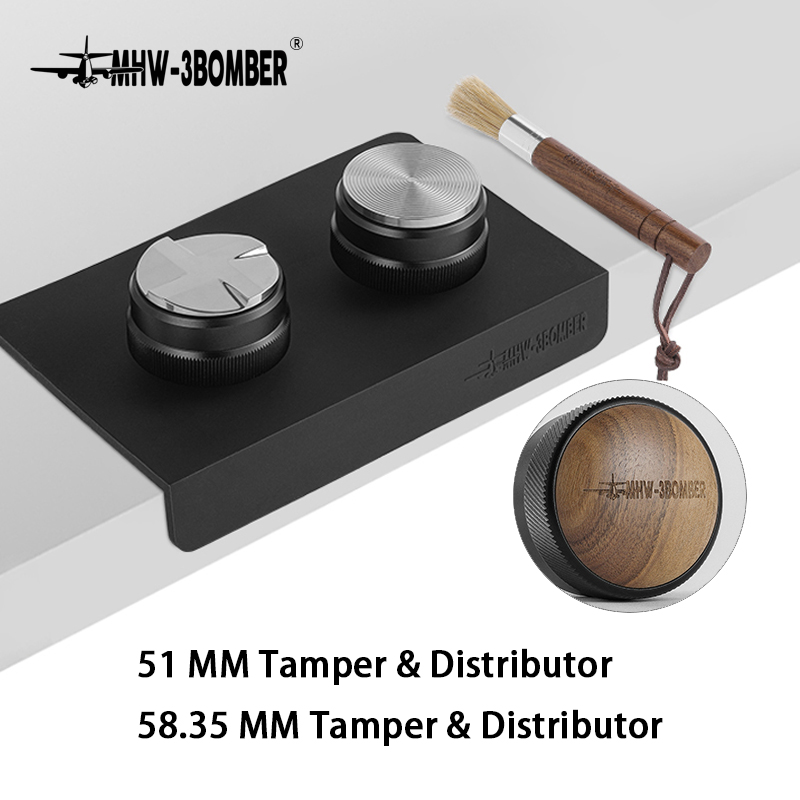 MHW-3BOMBER 51/53/58 mm Espresso-Tamper- und Kaffeeverteiler mit Stampfmatte und Reinigungsbürsten-Set, professionelle Nivellierer-Werkzeuge