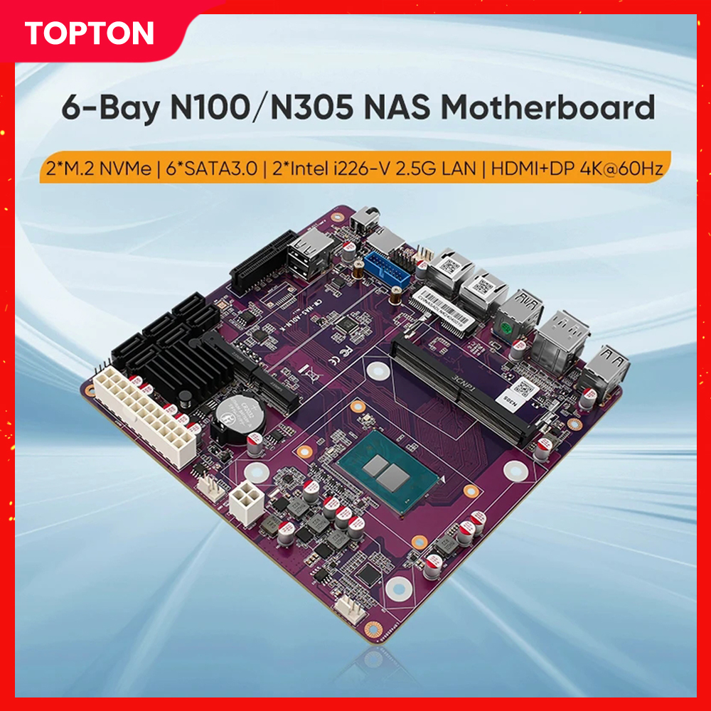 Topton 12th Gen i3-N305 N100 2 * Intel i226-V 2,5G NAS placa base 6 bahías 6 * SATA3.0 Rout suave 1 * DDR5 4800MHz Firewall ITX placa base