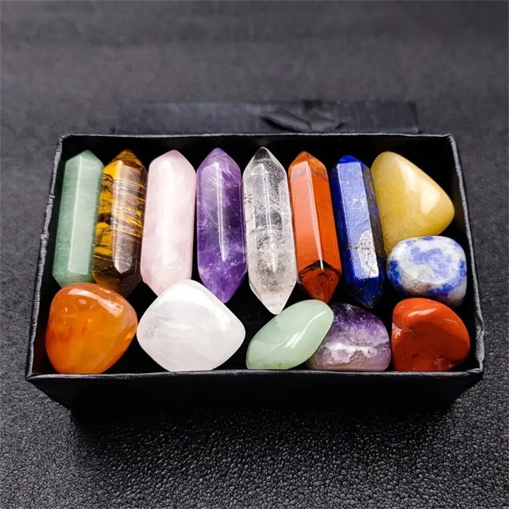 Ensemble de pierres et cristaux de guérison des chakras en cristal de quartz pointu, 14 pièces, pierres précieuses hexagonales en quartz rose pour la méditation, décoration de chambre à coucher
