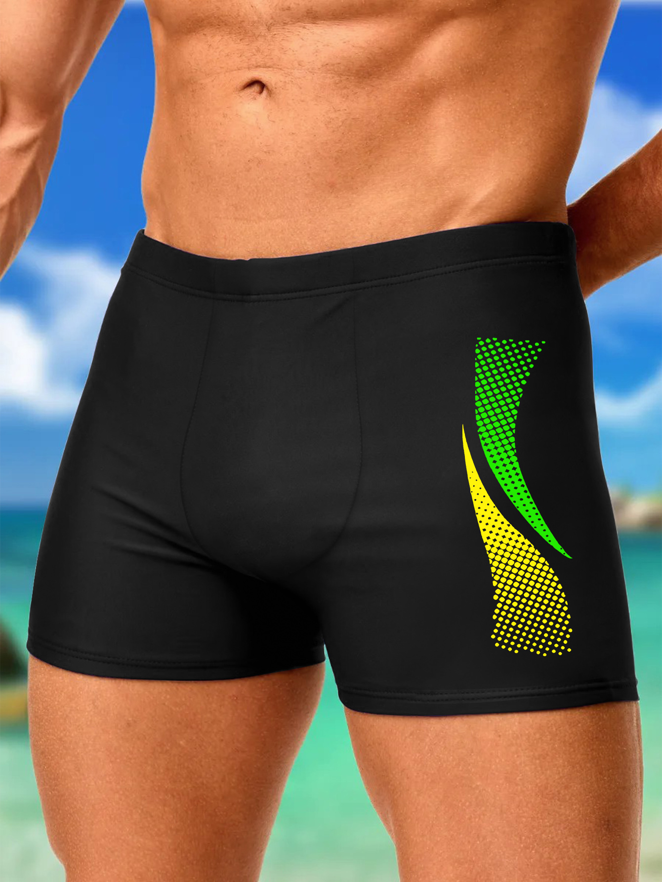 Calções de banho com estampas de moda masculinos de secagem rápida praia boxer shorts com cordão menino roupa de banho