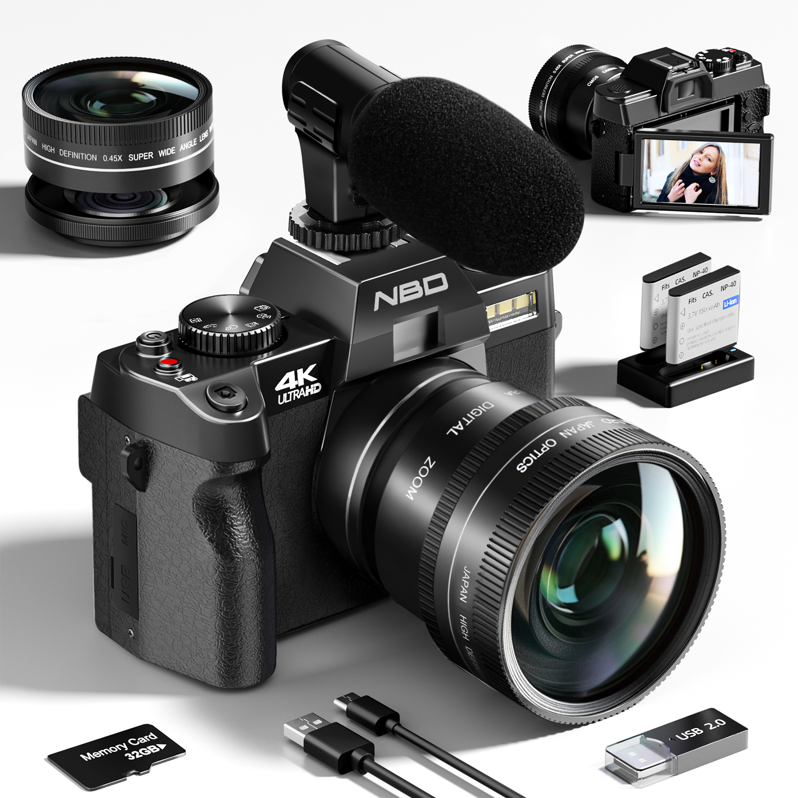 NBD appareil photo de photographie numérique Compact 4K WIFI Web Cam enregistreur vidéo Vlog Vintage caméscope YouTube 48MP écran rabattable 3 "
