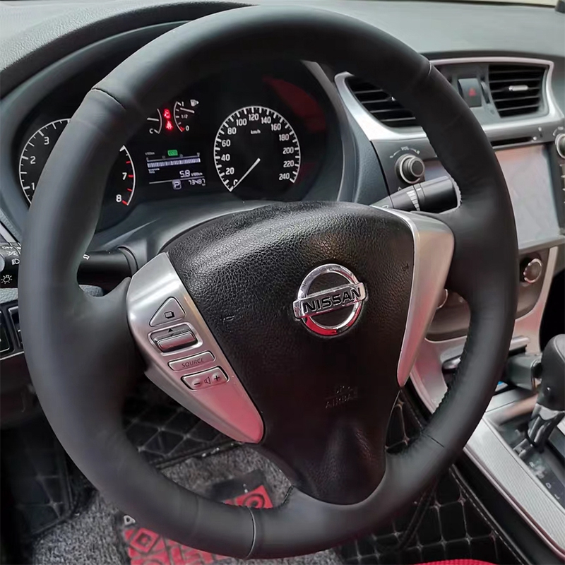 Couverture tressée de volant de voiture personnalisée, 100% adaptée à Nissan Tiida Sylphy Sentra Versa Note 2014 – 2017, accessoires d'intérieur automobile