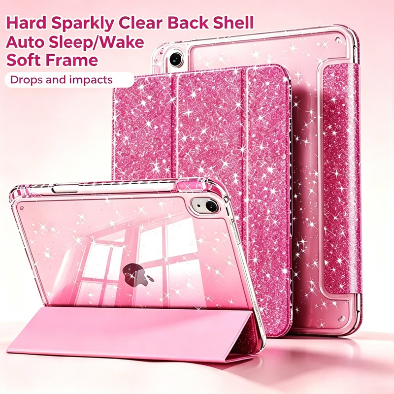 Pencil Holder Case for iPad 11th air 11 10th 4 5 10.9 9.7 13 Sparkly Shiny Clear Cover iPad 7th 8th 9th Gen 10.2 PRO 12.9 11