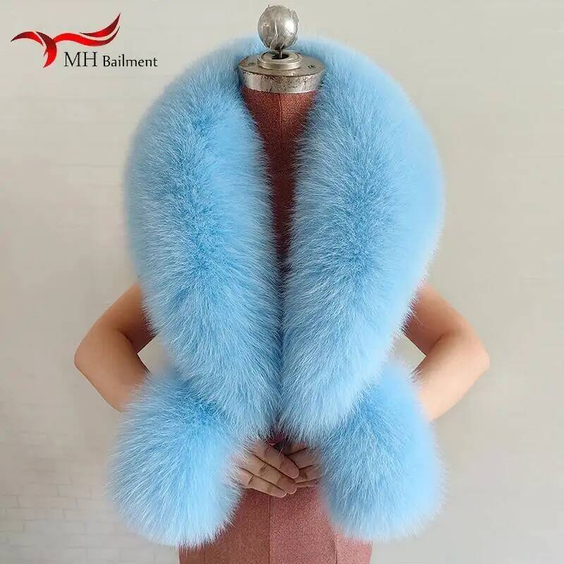 Set Syal dan Manset Bulu Rubah Alami Musim Dingin untuk Wanita, Kerah Bulu Jaket, Syal Penghangat Leher Asli, Selendang Bulu Rubah Mewah dan Lembut