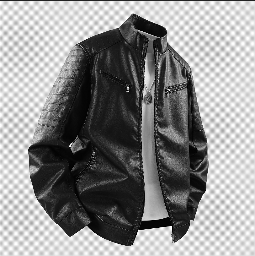 Giacca in Pelle con Colletto Rialzato per Uomo, Vestibilità Slim, Giacca da Moto in PU alla Moda, Blazer Streetwear, Giacche e Cappotti da Uomo