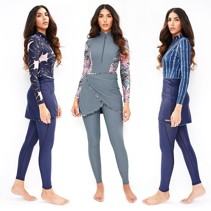 Conjunto de 3 piezas de traje de baño musulmán para mujer, ropa islámica de cobertura completa, Hijab, traje de baño deportivo de manga larga, ropa de baño Burkinis 4XL