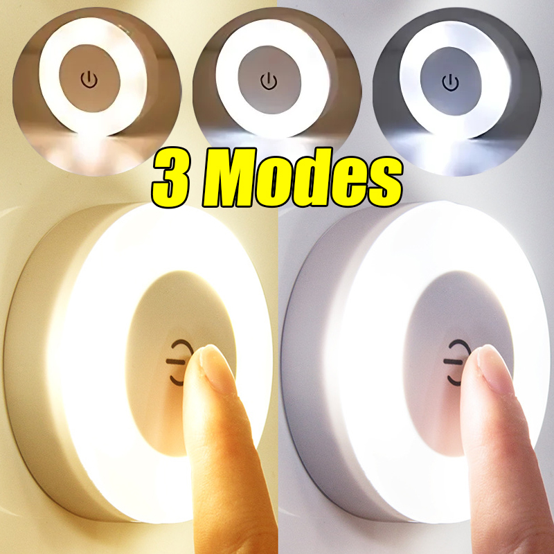 Mini luces LED de noche portátiles con carga USB, 3 modos, lámpara redonda con Sensor regulable, luz de pared magnética, lámparas de iluminación para cocina y dormitorio