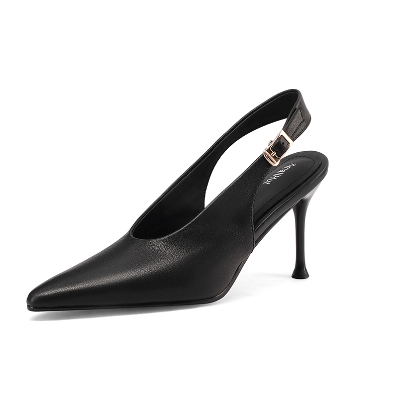 SmallHut New Trend 2026 Women Pumps Spring Summer Genuine Cow Leather Slingbacks Apricot Black Party Shoes Pointed Toe High Heel