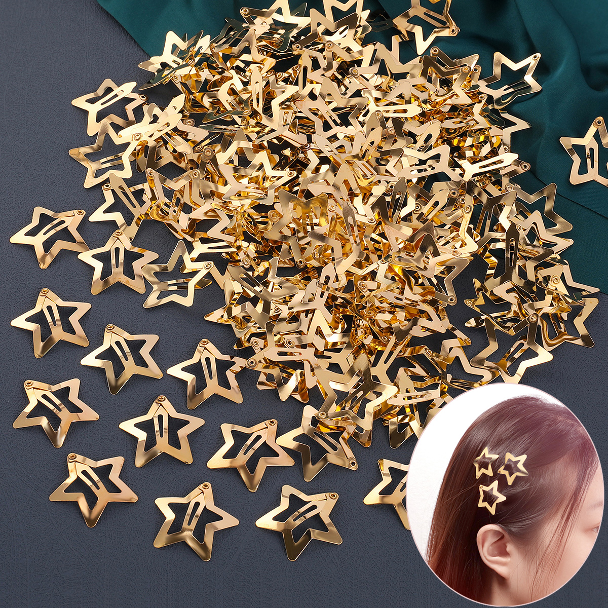 50PCS Y2K Star BB คลิปผมสําหรับหญิงทองเงินโลหะ Snap Hairpin Barrettes ผู้หญิงคลิปดาว Filigree สาวอุปกรณ์เสริมผม