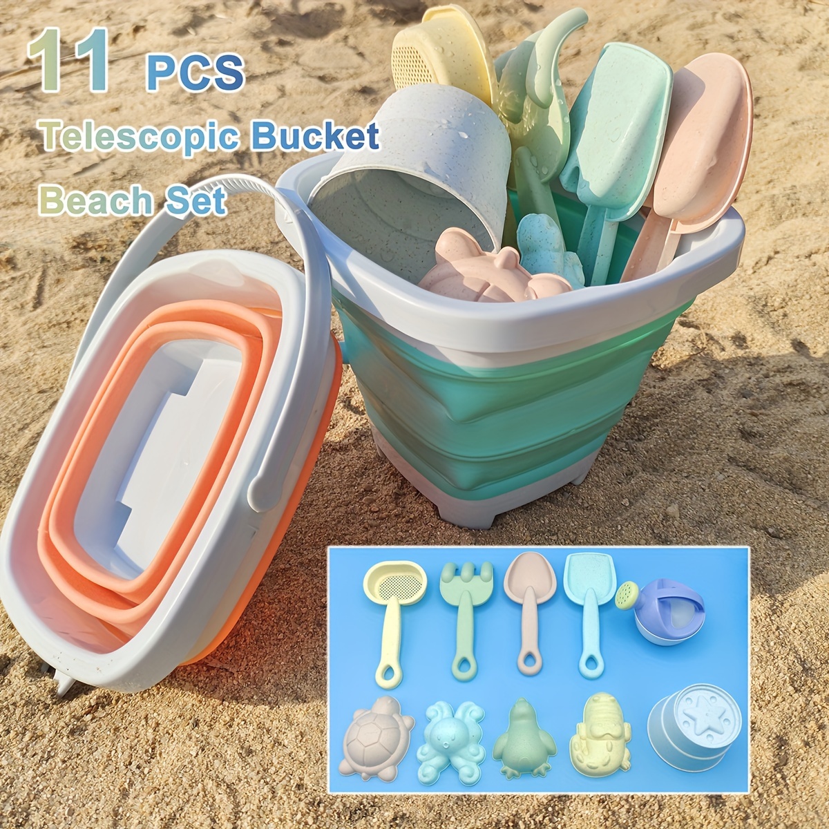 Mainan pantai untuk anak-anak Set mainan pasir untuk Balita Mainan kotak pasir dengan ember dilipat sekop menyapu Set cetakan pasir musim panas luar ruangan