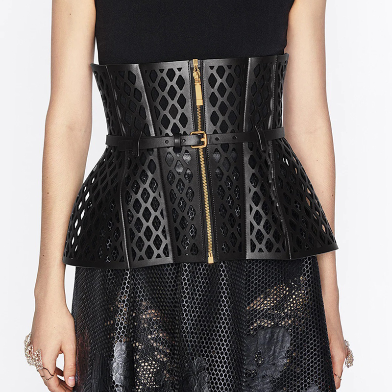 Skelet Mesh Lijfje Taille Afdichting, Leer Gebogen Vrouwen Gebogen Vorm, Brede Riem Decoratie, Grote Taille Afdichting