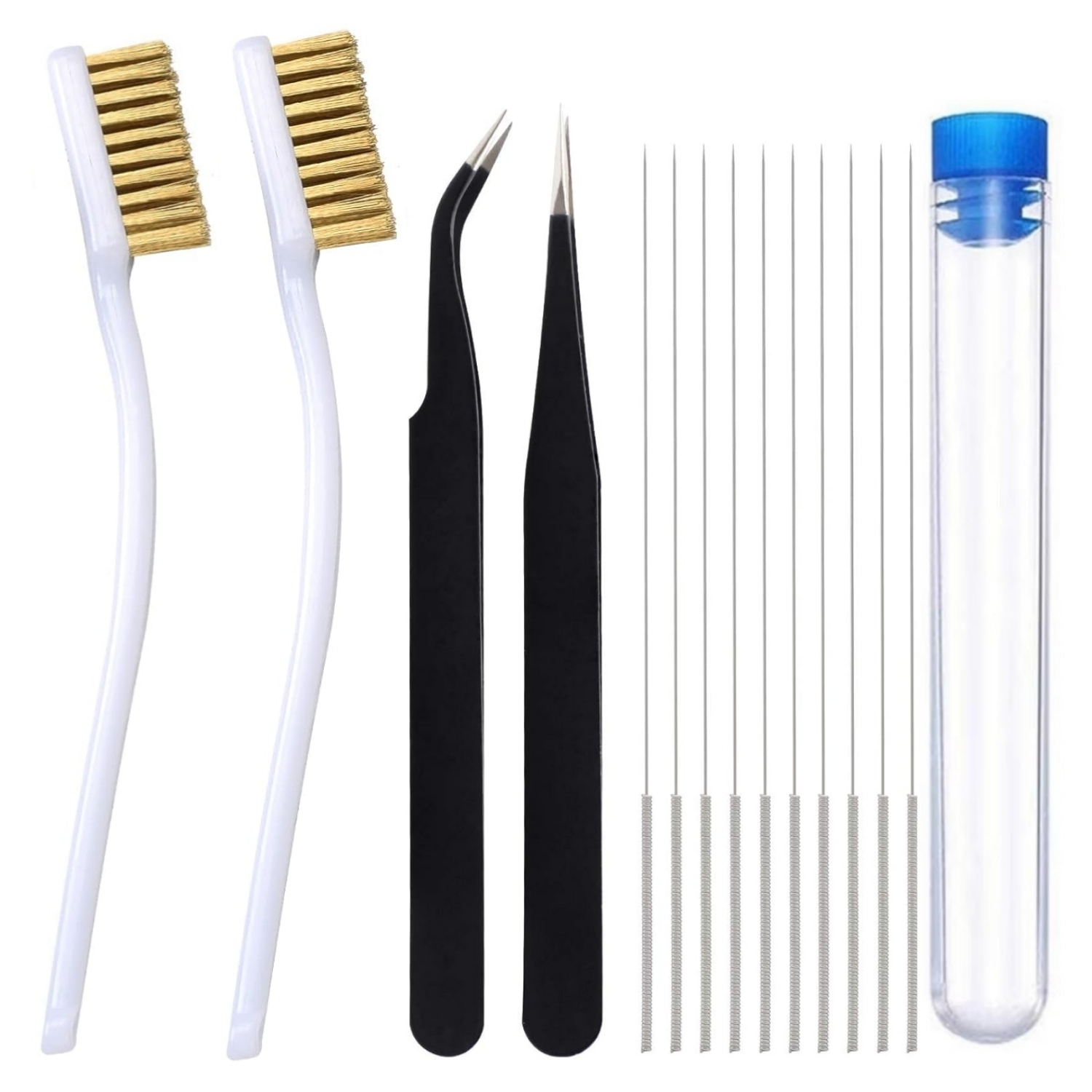Zestaw do czyszczenia dysz drukarki 3D ze szczotką - 10 szt. igieł czyszczących 0,4 mm, 2 szt. pęset i 2 szt. szczotek czyszczących z drutu miedzianego