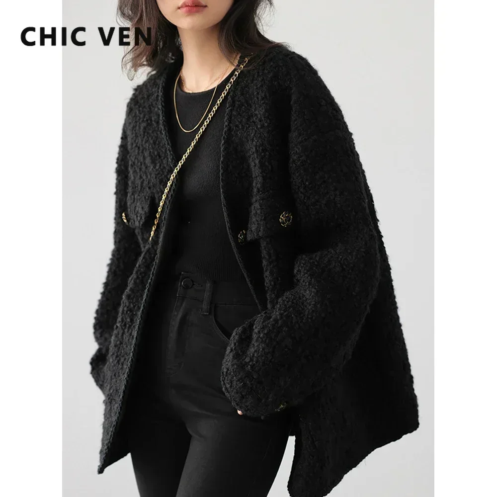 女性のシックなウールのコート,ヴィンテージスタイル,シングルブレスト,Vネック,オフィスウェア,秋のコレクション2023