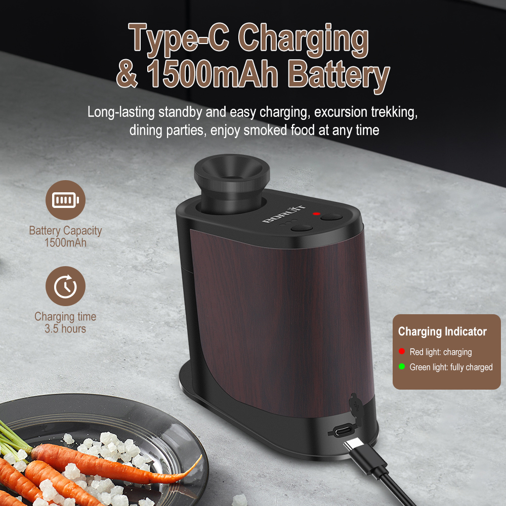 Mesin Pengasap Molekuler Portabel BORUiT BQ500 untuk Memasak, Generator Asap Dingin untuk Daging, Alat Pengasap untuk BBQ