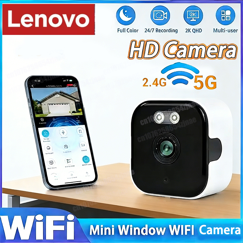 Cámara de Ventana Lenovo Mini, Reemplaza Cámaras Exteriores, Cámara WiFi 2.4/5GHz, Resolución de 3MP, Visión Nocturna a Todo Color