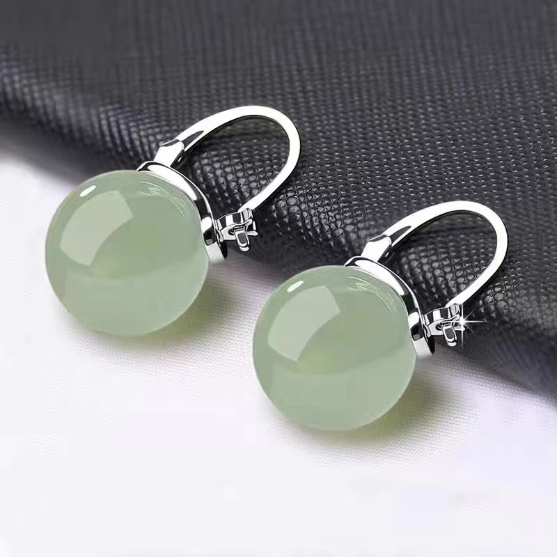 Ancient Style Jade Bead Earrings Gentle Fashion Temperament Ear Buckle For Women Girls Retro Earrings Jewelry Accessories Gifts