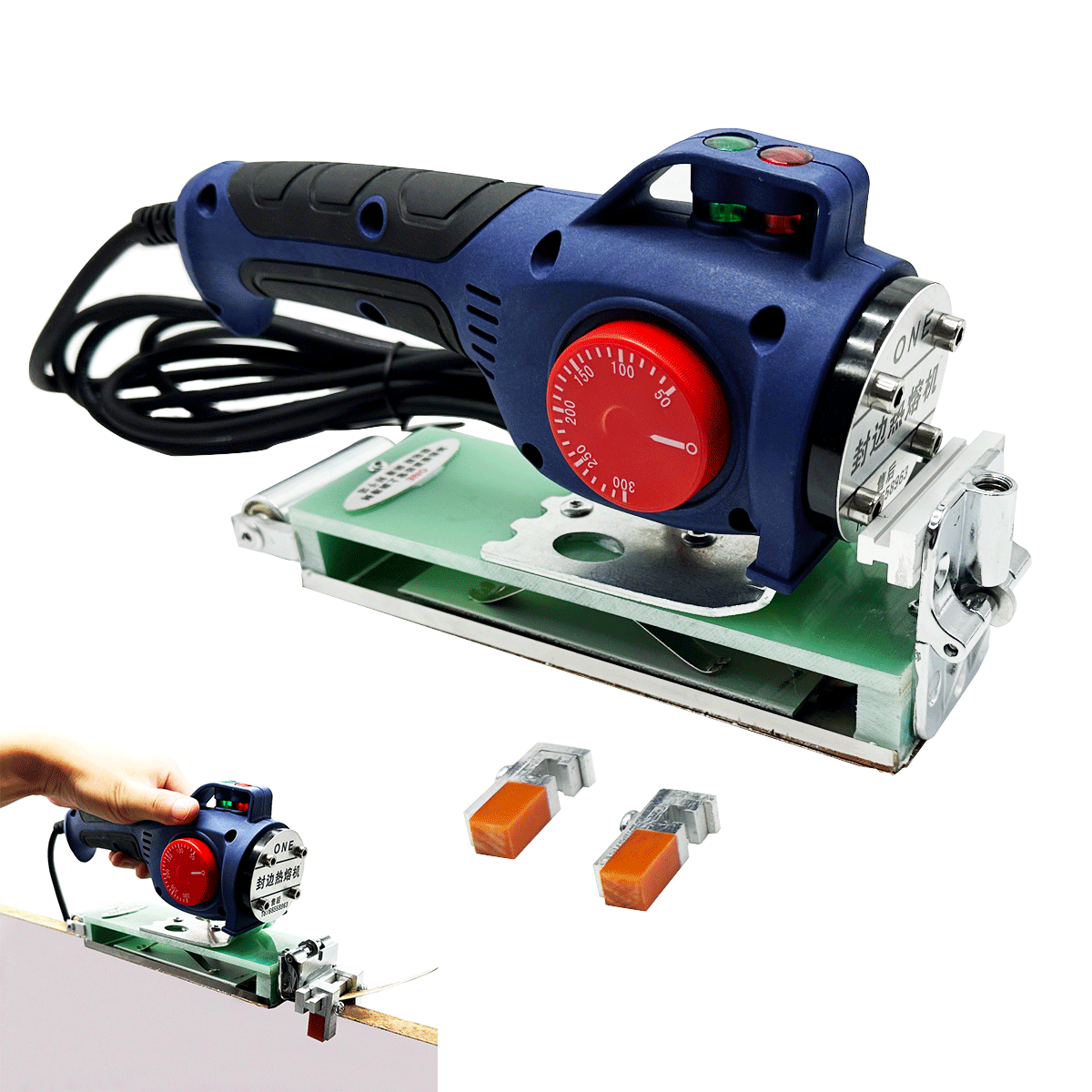 220V 木工ポータブルエッジバンディングマシン調節可能な温度木材 PVC 手動エッジバンダー自己粘着エッジバンディング用