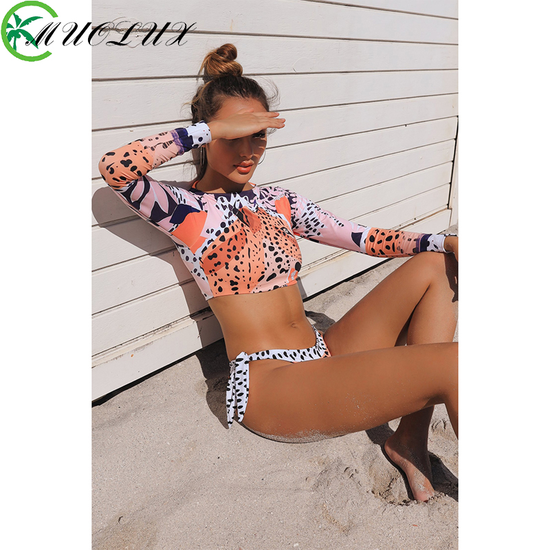 Traje de baño para surfear para mujer, conjunto de Bikini RashGuard, traje de baño de manga larga con estampado de tigre para mujer, traje de baño deportivo de 2 piezas 2024