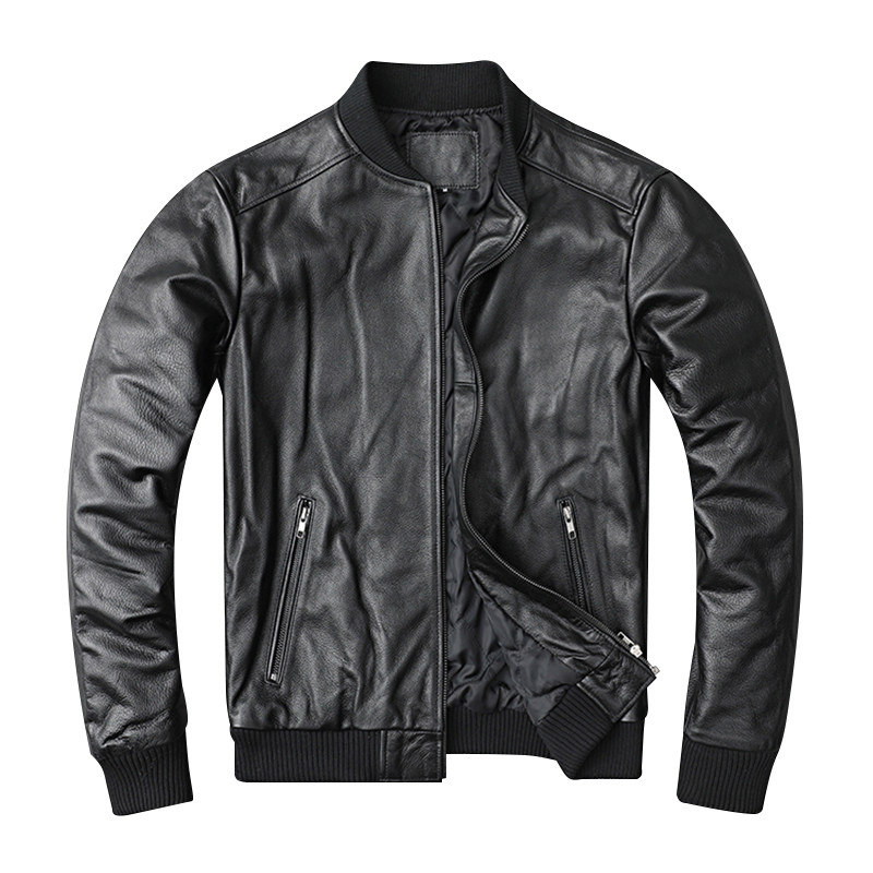 Jaqueta masculina de couro de vaca de grão superior – estilo casual de beisebol, tamanho grande, forro acolchoado, agasalhos de primavera e outono 6XL