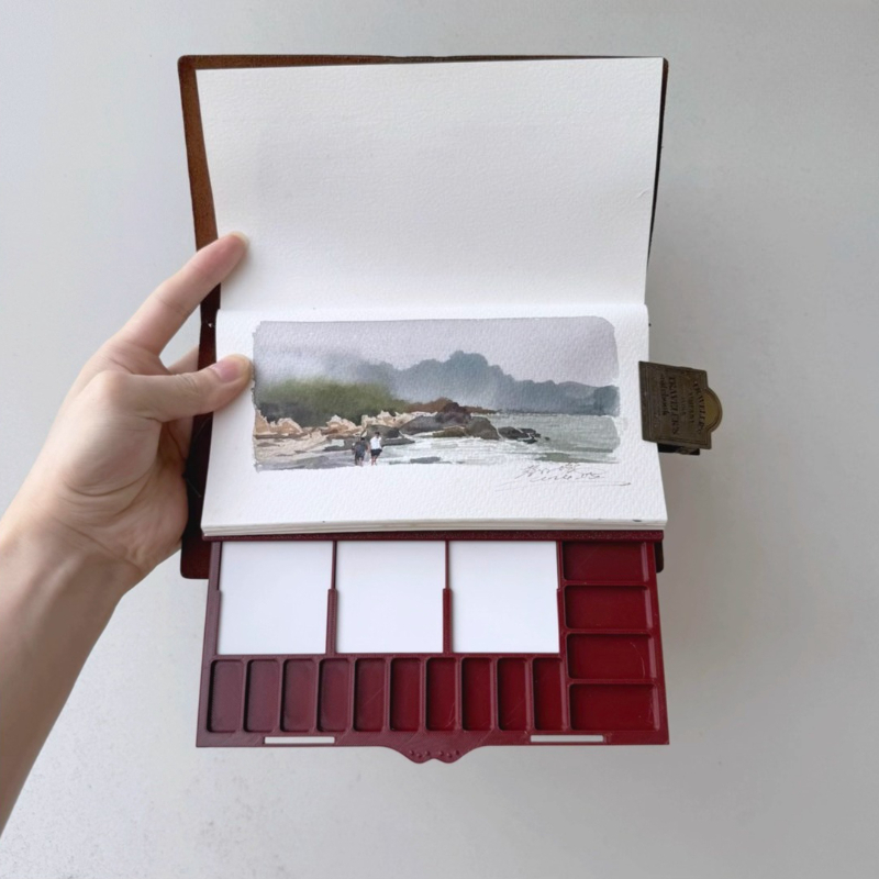 Pull-out Ultra-thin Watercolor Box Empty Ceramic Palette for TN Handbook Artist Travel Portable Painting Art Supplies