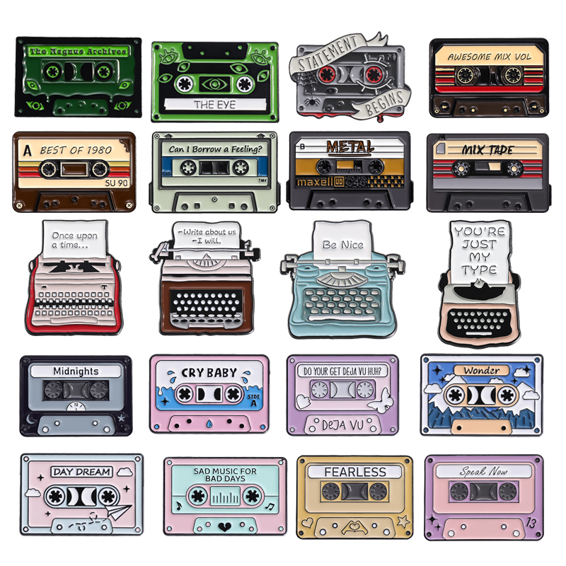 Tape Video Recorder Emaille Pins Fax Schreibmaschine Maschine Cartoon Broschen Rucksack Revers Abzeichen 80er Retro Zubehör für Geschenk