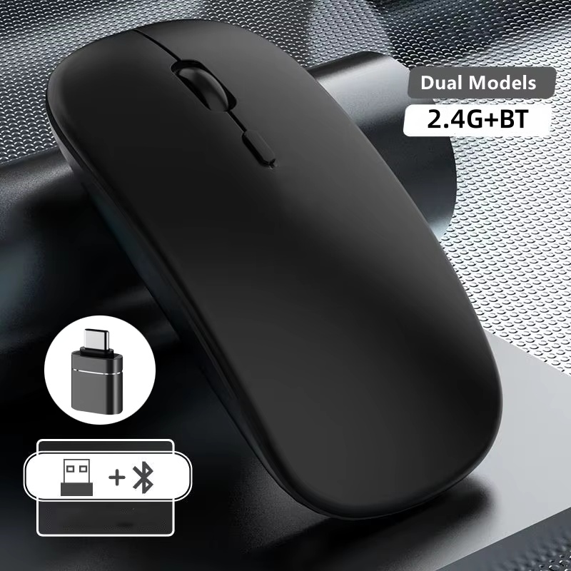 Bluetooth-compatible 2.4G Computer Wireless Mouse Portable Rechargeable/Battery Dual Mode Cordless Mice for iPad Laptop Desktop