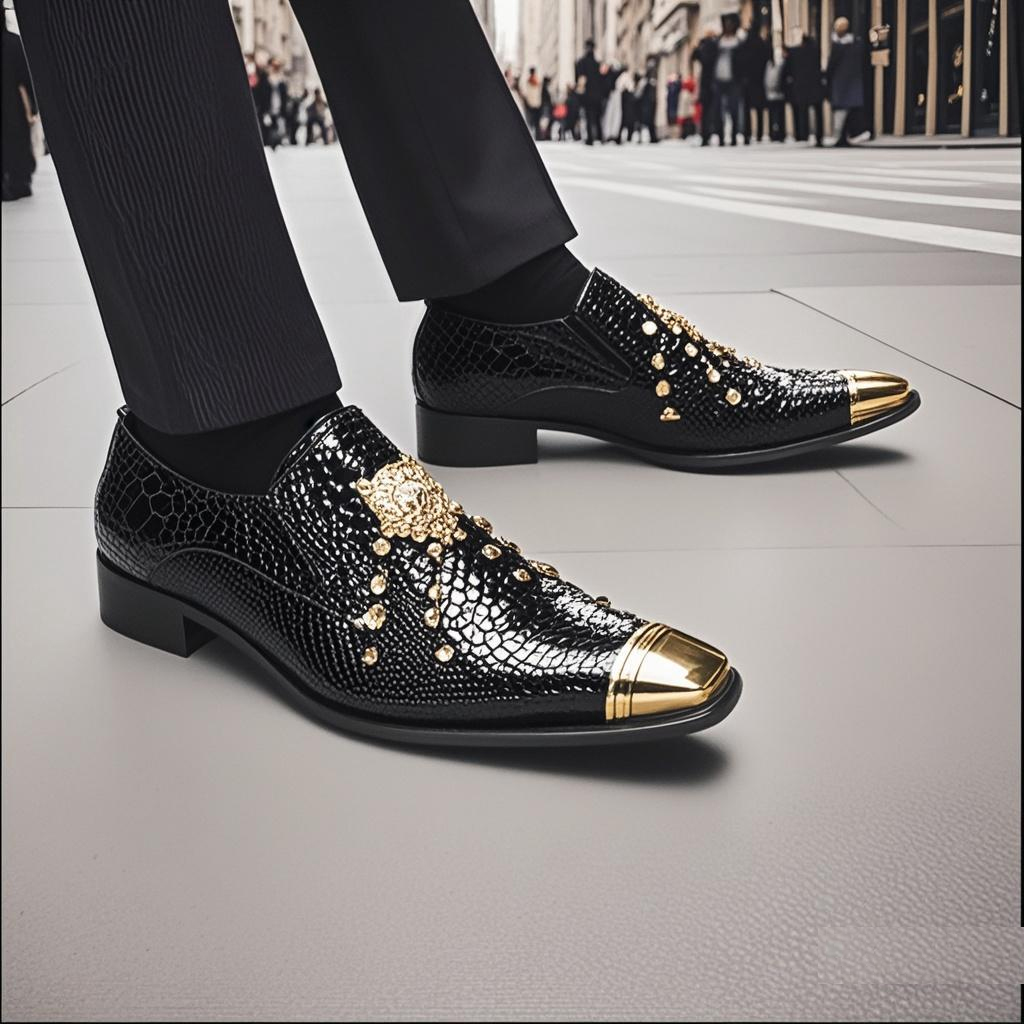 Tablero de zapatos de otoño para hombre, zapatos de vestir formales con estampado de cabeza de tigre y remaches para banquete con personalidad lujosa