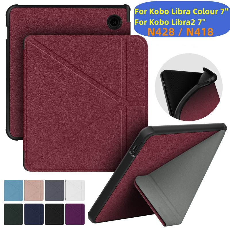 Casing Berdiri Multi Lipat untuk Kobo Libra Color 2024 Libra2 2021 Casing Pintar 7 Inci Penutup Pelindung EReader Bangun/Tidur Otomatis Funda