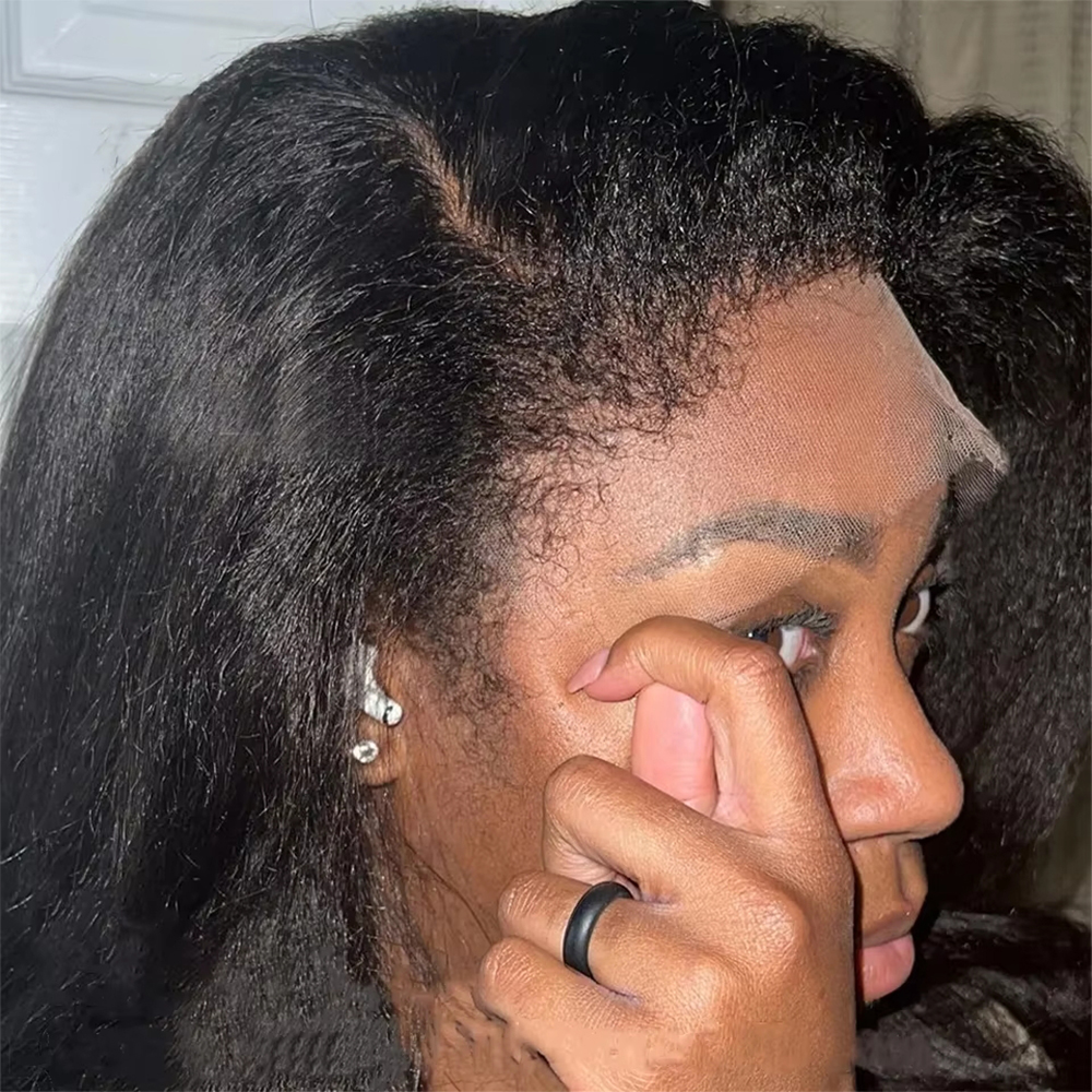 Peluca de cabello humano 100% liso Kinky Yaki, pre-cortada, sin pegamento, lista para usar, con encaje frontal HD 13x6 360, en oferta de liquidación
