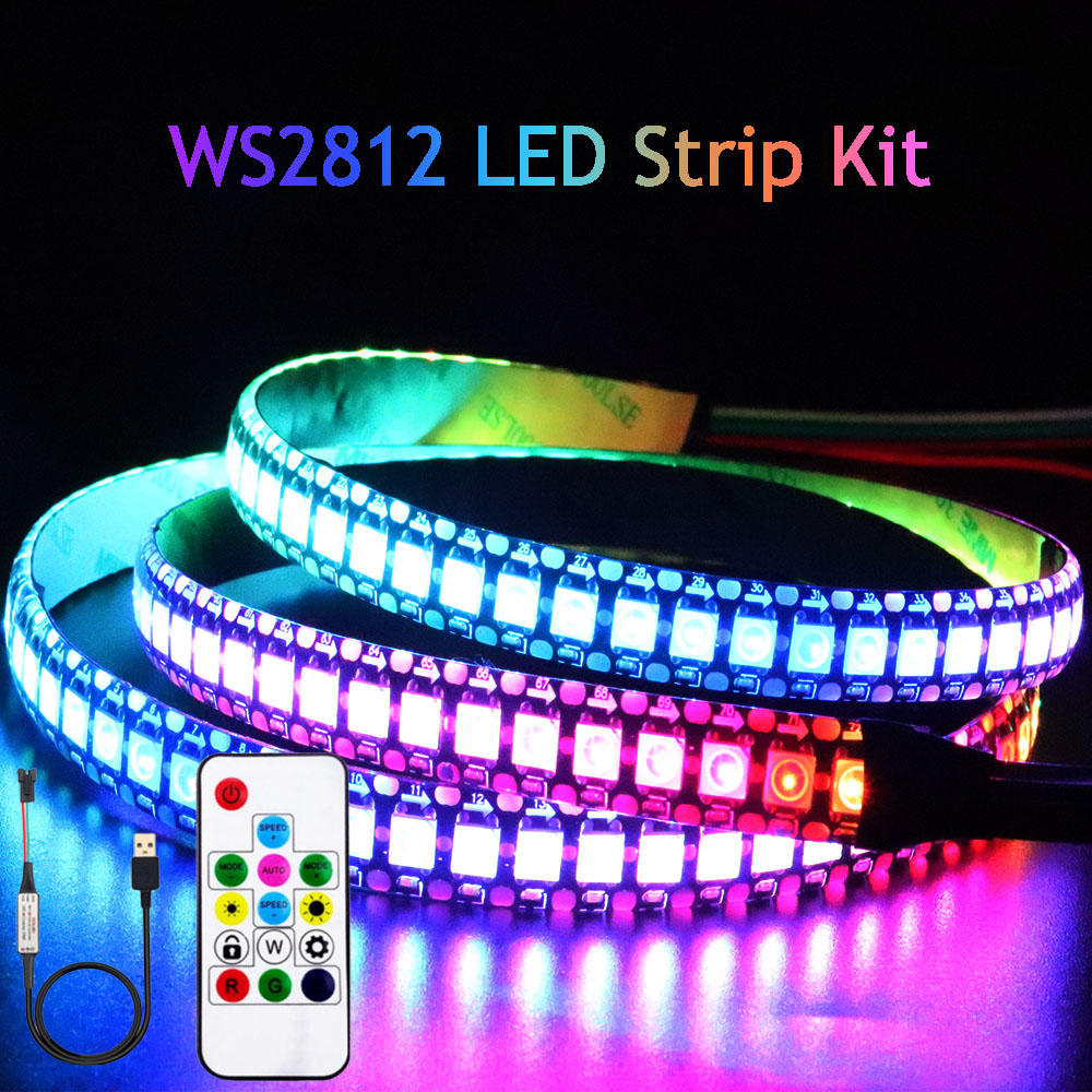 Tira de luces LED USB WS2812B RGB WS2812, cinta de píxeles direccionable, control remoto de 14 teclas para TV, lámpara trasera debajo del gabinete, 1-5M DC5V