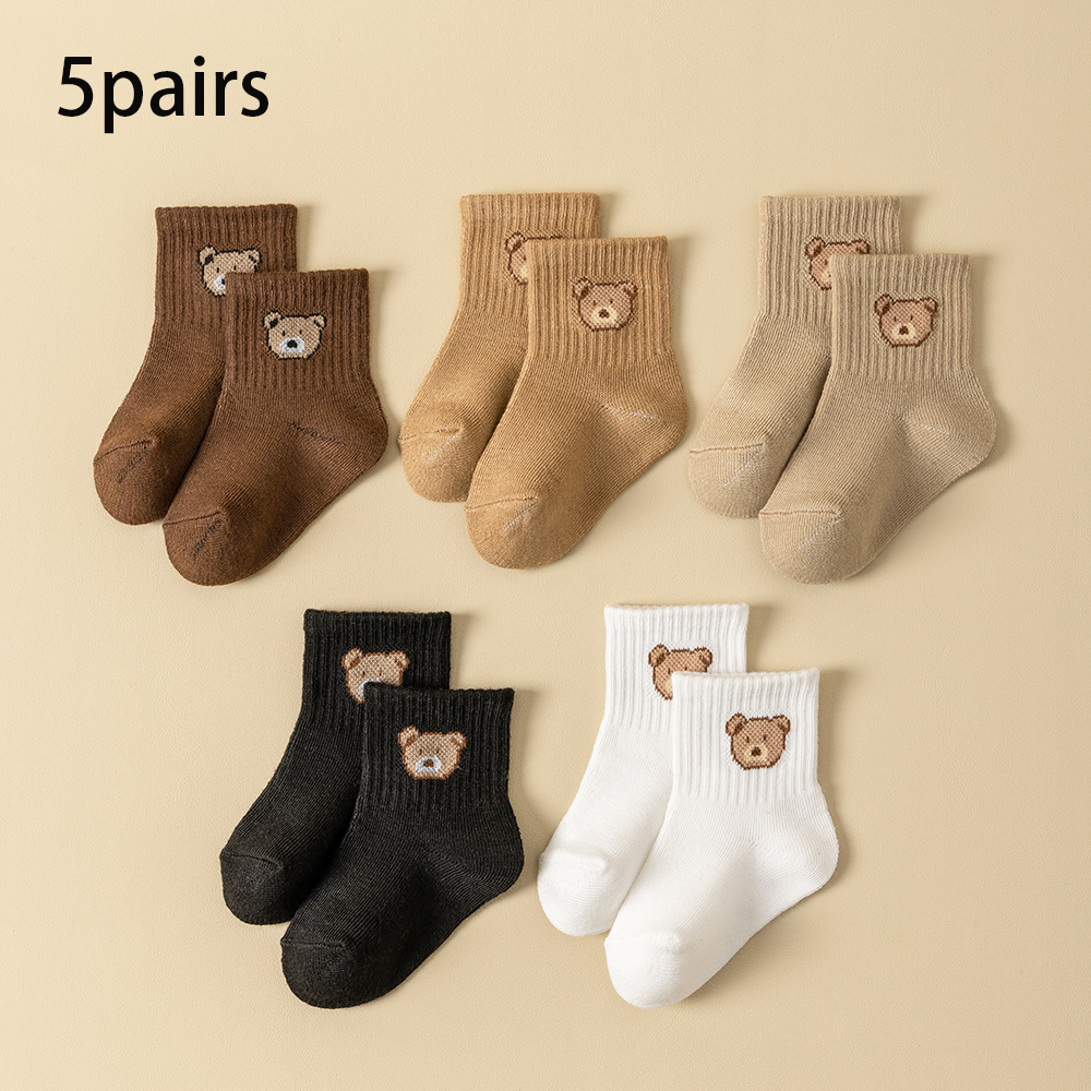 5/10Pairs Baby Socks Toddler Soft Comfortable Breathable All-Season Cartoon Bear Pattern Kids Footwear