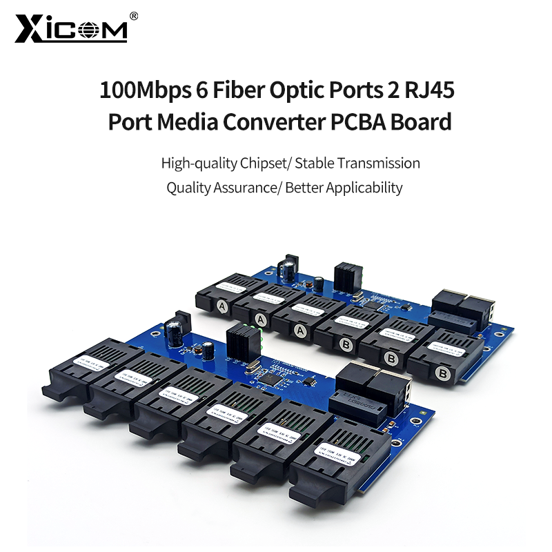 10/100M โหมดสวิทช์ Optical Media Converter PCBA 6*155M พอร์ต2 RJ45พอร์ต20KM SC Fast Ethernet Simplex/Duplex