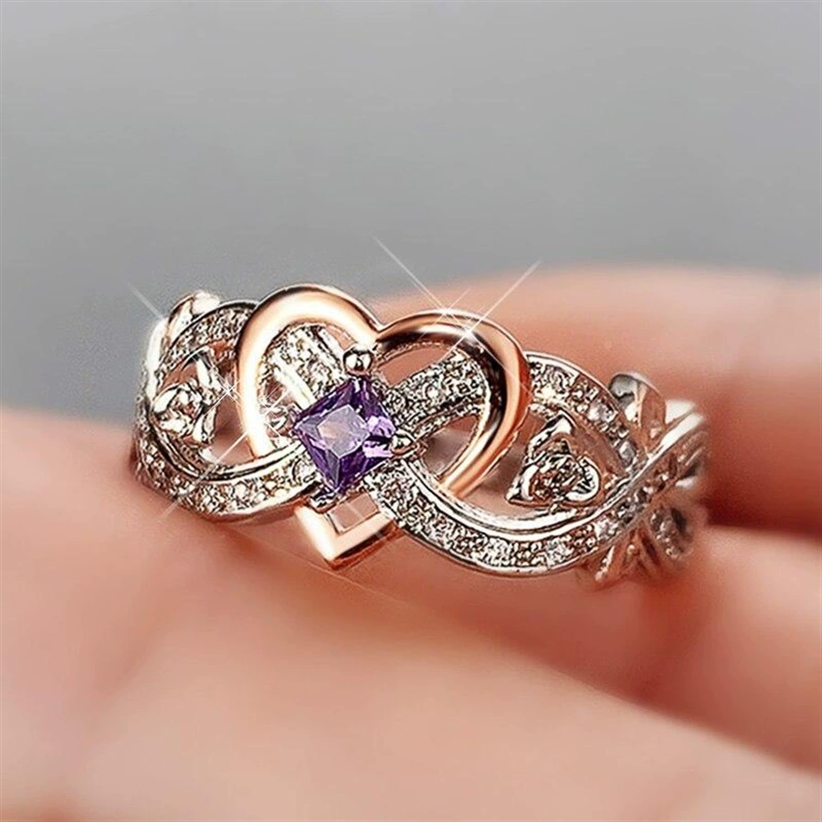 Anéis de coração femininos criativos com design romântico de flor rosa, anéis de amor para casamento e noivado, joias estéticas de venda quente