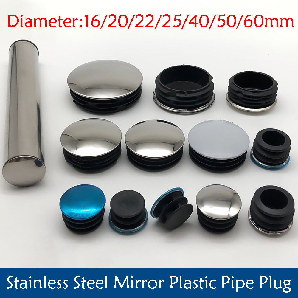 2-100 szt. Zaślepki do rur meblowych ze stali nierdzewnej, średnica 16mm-60mm, okrągłe, wkładki zamykające, zaślepki końcowe, antypoślizgowe osłony przeciwkurzowe do rur