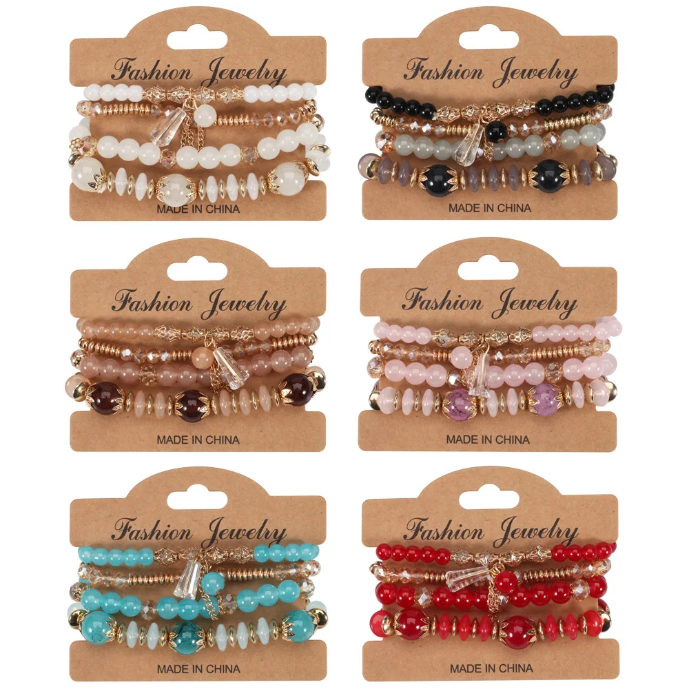 4 Stuks Bohemian Stapelbare Kralen Armbanden Set Voor Vrouwen Meerlagige Glazen Kralen Stretch Ketting Bedelarmband Mannen Mode Sieraden