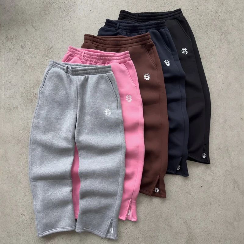 2025 pantalones ajustados informales bordados de moda Y2k Street Wearing pantalones deportivos de Color sólido hombres y mujeres pareja pantalones de pierna recta caliente