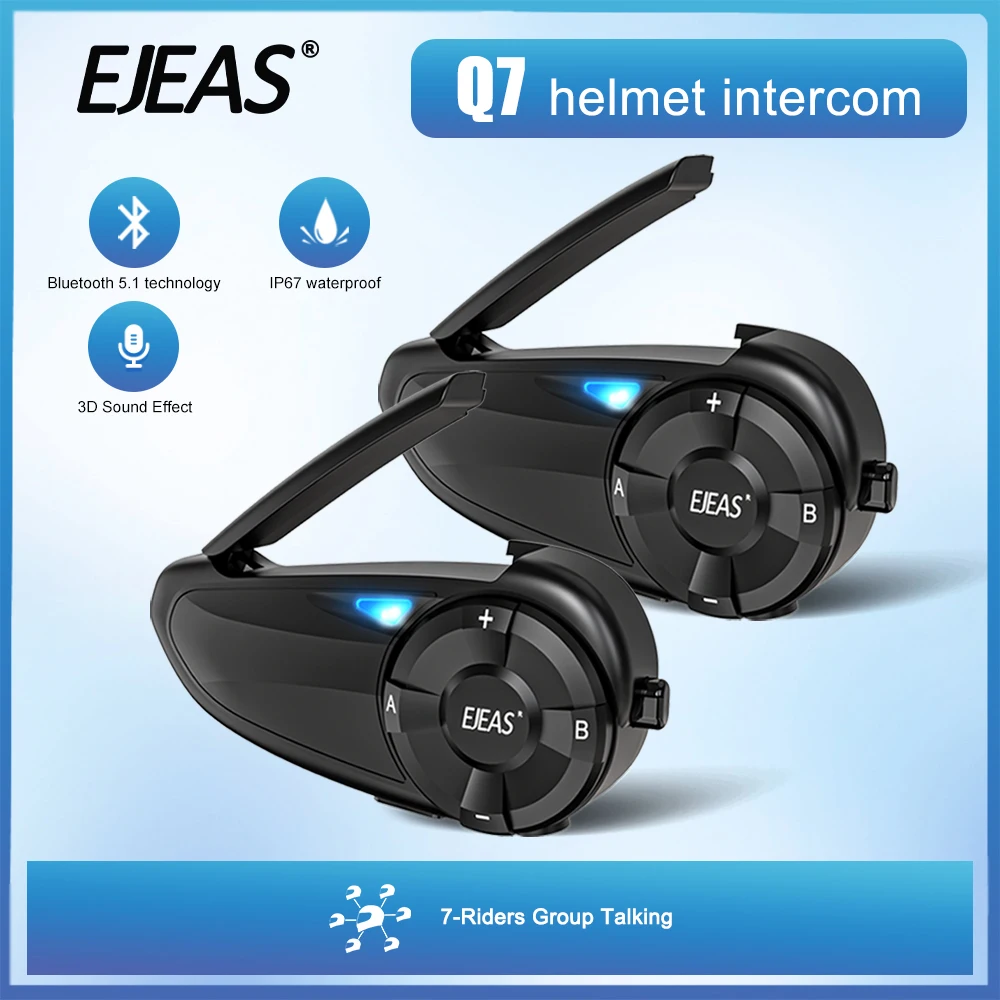 1/2 Stuks EJEAS Q7 Type-C Motorfiets Interphone Helm Intercom Headset BT5.1 Tot 7 Rijders Snel praten Paar IP67 Waterdicht