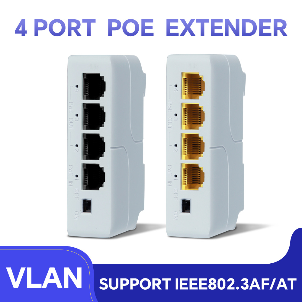 4-Port-PoE-Extender, PoE-Repeater für IP-Port-Übertragung, Extender für PoE-Switch, NVR, IP-Kamera